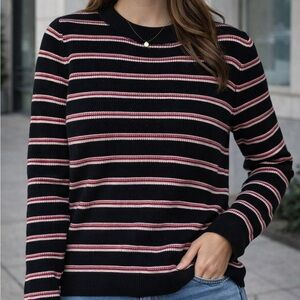 H&M Black and Pink Striped Crewneck Sweater